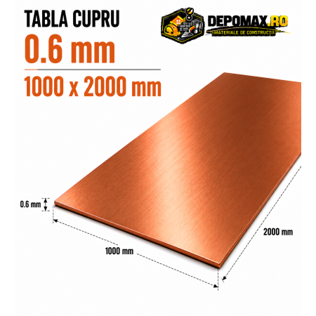 Tabla cupru 0.6mm – 1000 x 2000 mm – EN Cu-DHP
